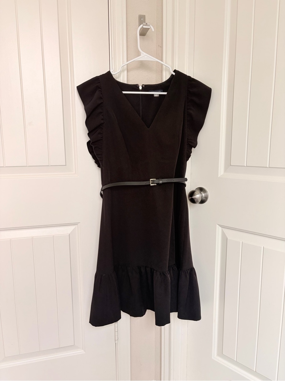Tommy Hilfiger Black V-Neck Ruffle-Sleeve Mini Dress